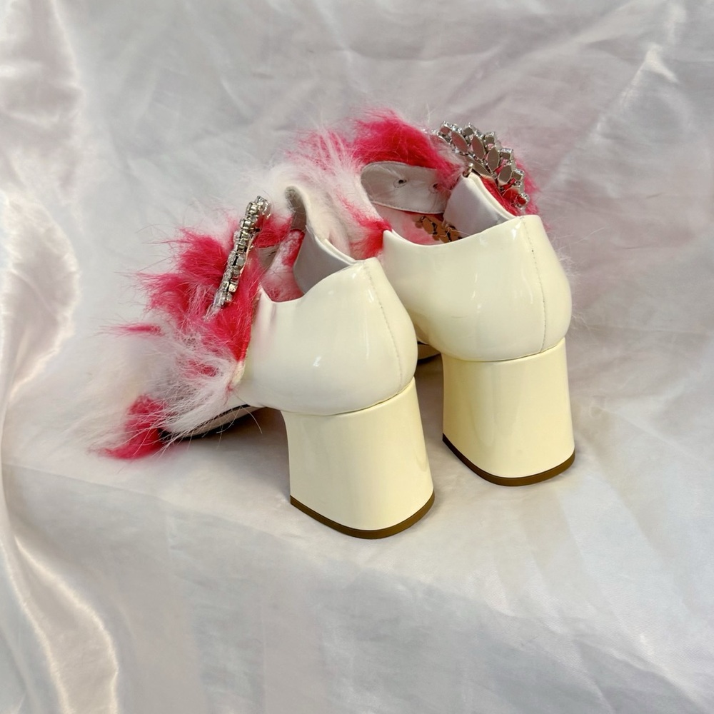Miu Miu Pink and White Fur Embellished Sandals - Picture 4 of 8